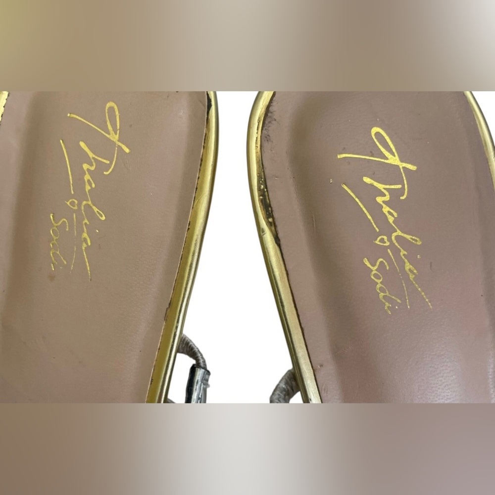 Thalia Sodi Gold & Silver Metallic Strappy Dress Sandals/Mules/Heels. Sz. 10 - Picture 4 of 6